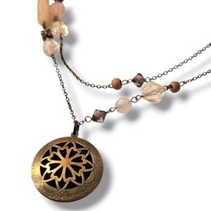 Vintage Locket Necklace Victorian Edwardian Revival Brass Tone Diffuser Station